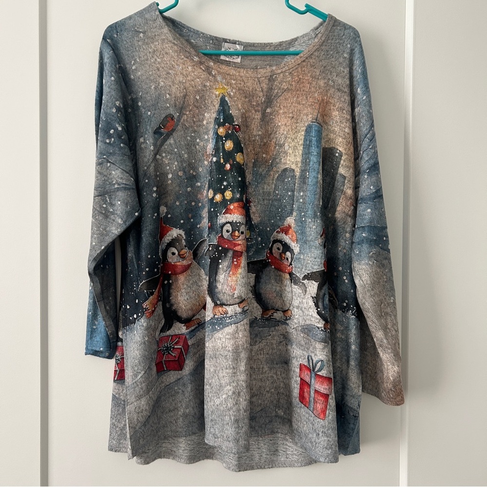 Penguins Christmas Holidays Winter 3/4 Sleeve Comfy Shirt Top